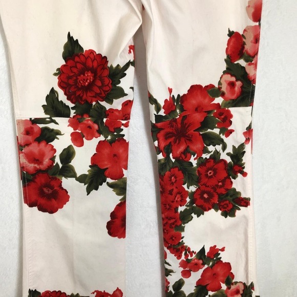 VTG NEWPORT NEWS Easy Style Flare Leg Floral Pants Women's Sz 12 White Cotton - Picture 11 of 11